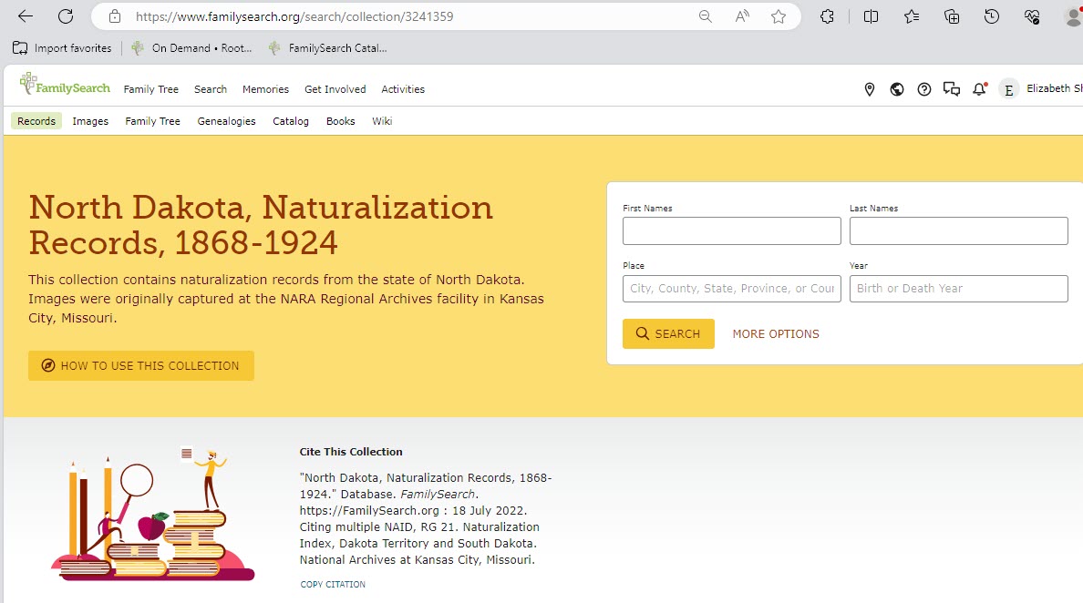 How to cite naturalization records in FamilySearch catalog? Evidence